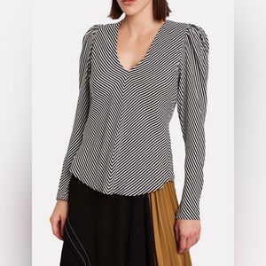 Frame 100% Silk Black and White Striped Blouse